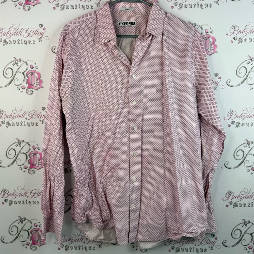 Express long sleeve floral flowers Men's Light Pink Casual Button-Down Shirt